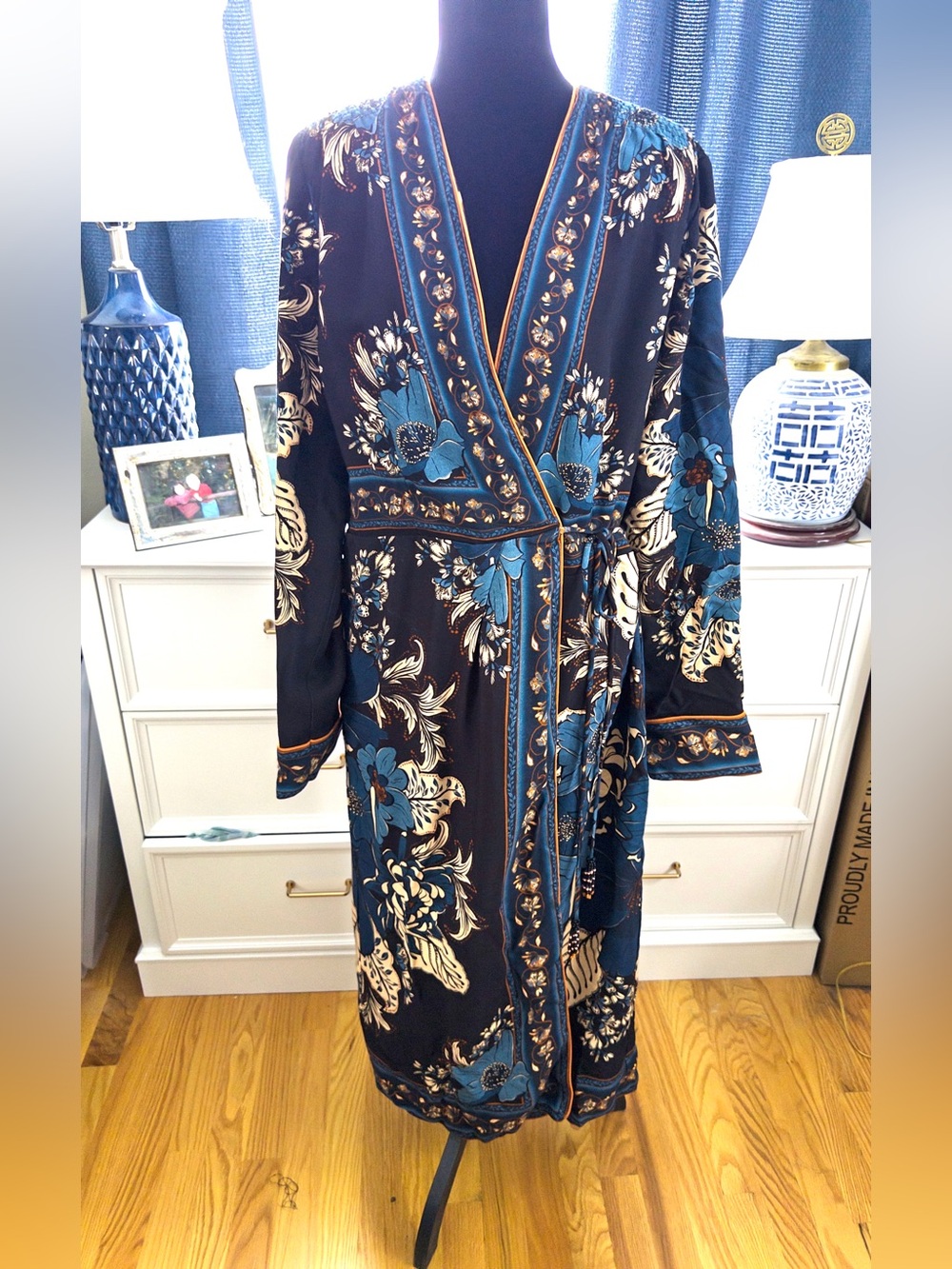 FARM RIO Blossom Tapestry Black Midi Wrap Dress - Women's Size XL - NWT